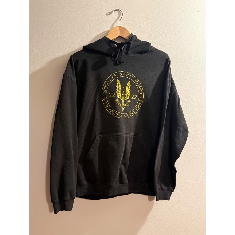 Vintage 22 SAS Regiment UK Special Forces Hoodie Black Mens XL Who Dares Wins